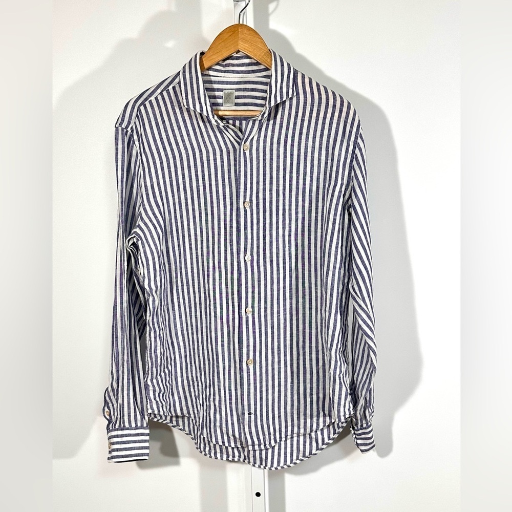 Eleventy Platinum 100% Linen Stripe Shirt coastal Italian relaxed fit grandma